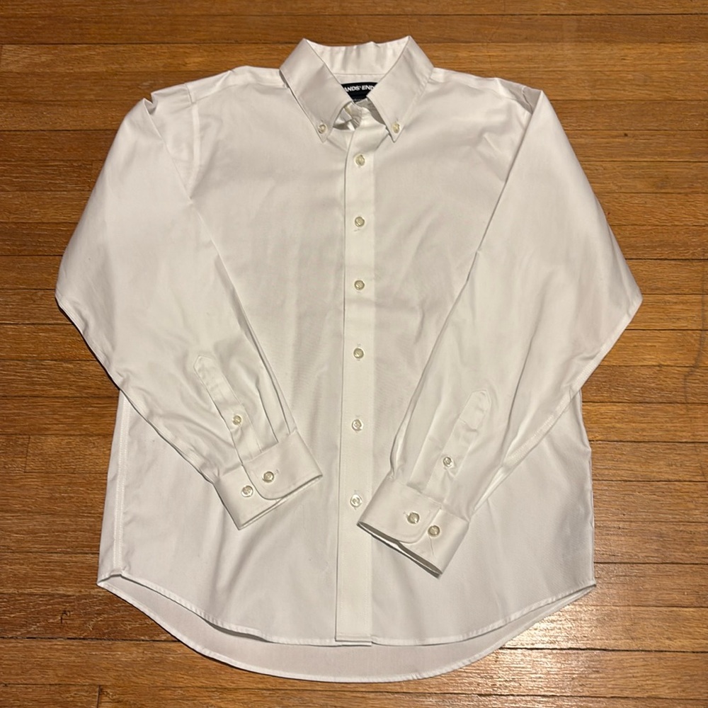 NWT Lands' End School Uniform Boys Long Sleeve No Iron Pinpoint Dress Shirt (12)